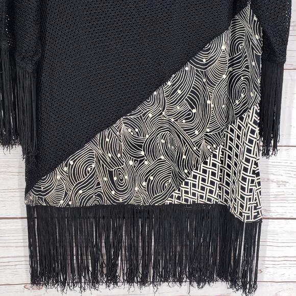 Molato Women's Black Color block Fringe 3/4 Sleeve Top Size Small - Picture 8 of 9